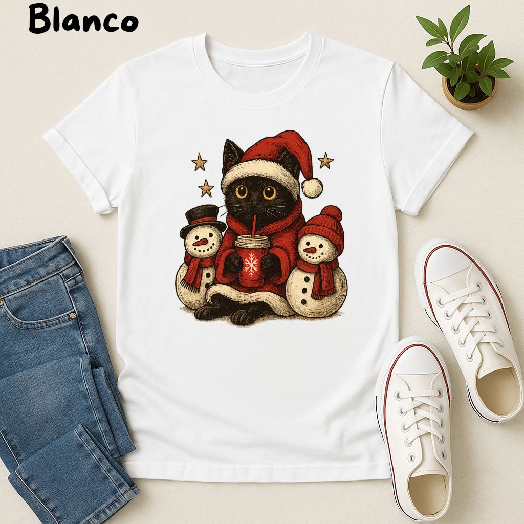 Polera Unisex Style| Gato Negro| 100% Algodón| Dog Lover| Navidad | Estilo Navideño