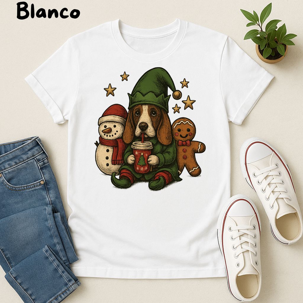 Polera Unisex Style| Basset Hound | 100% Algodón| Dog Lover| Navidad | Estilo Navideño