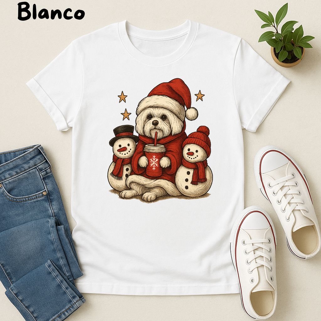Polera Unisex Style| Maltese| 100% Algodón| Dog Lover| Navidad | Estilo Navideño