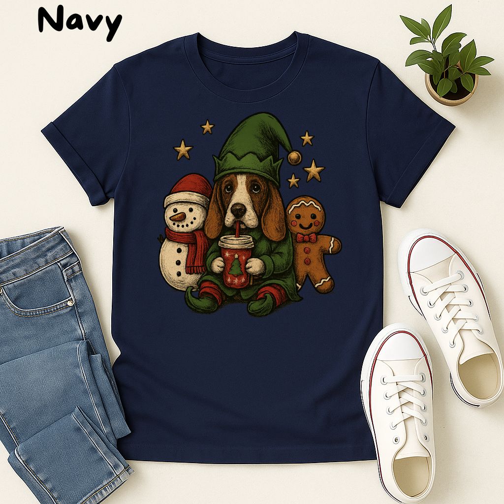 Polera Unisex Style| Basset Hound | 100% Algodón| Dog Lover| Navidad | Estilo Navideño