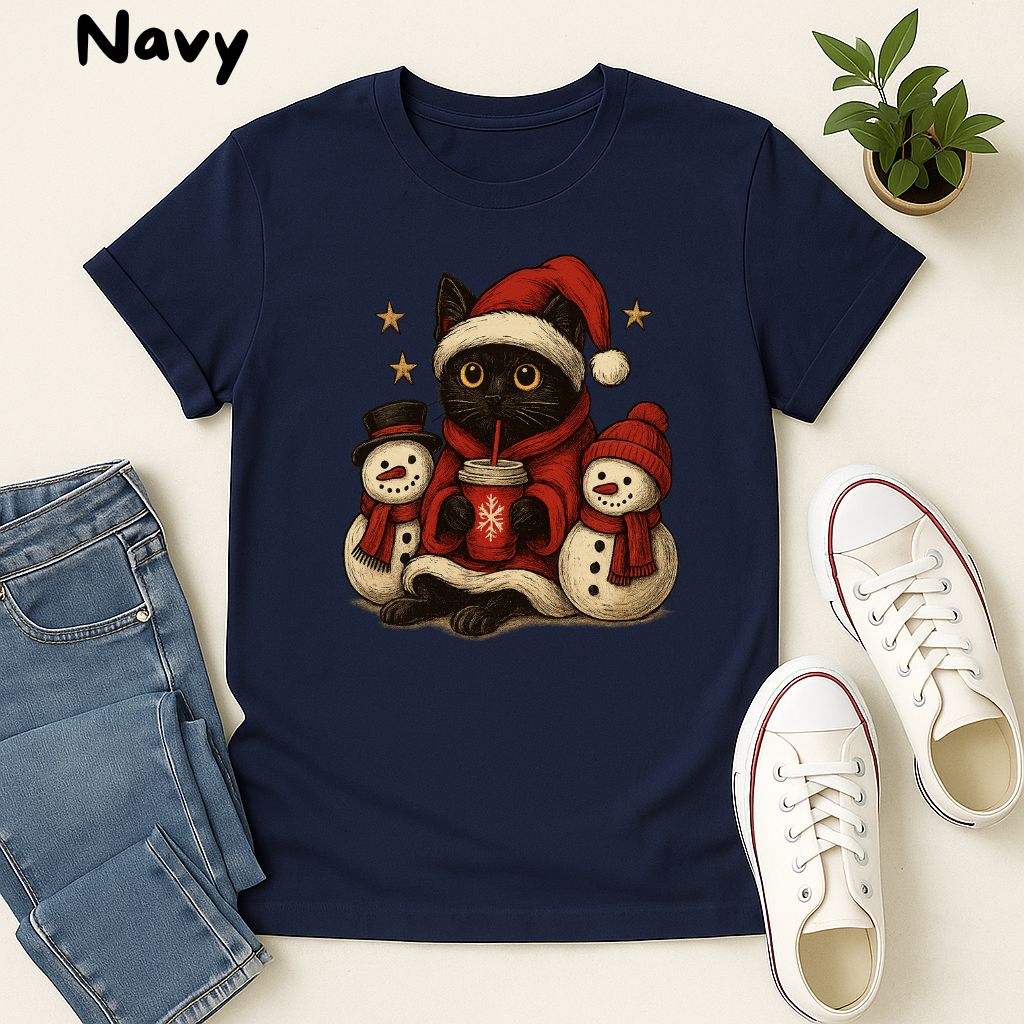 Polera Unisex Style| Gato Negro| 100% Algodón| Dog Lover| Navidad | Estilo Navideño