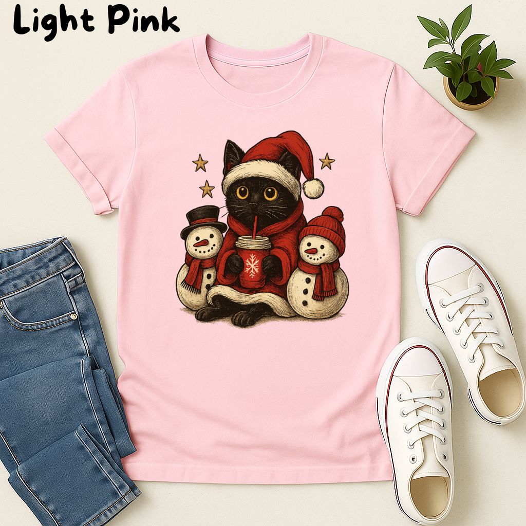 Polera Unisex Style| Gato Negro| 100% Algodón| Dog Lover| Navidad | Estilo Navideño